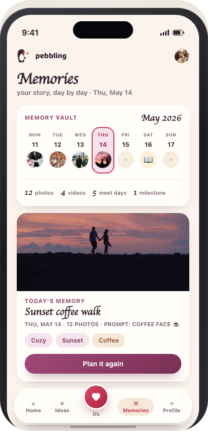 Memories screen — your shared vault